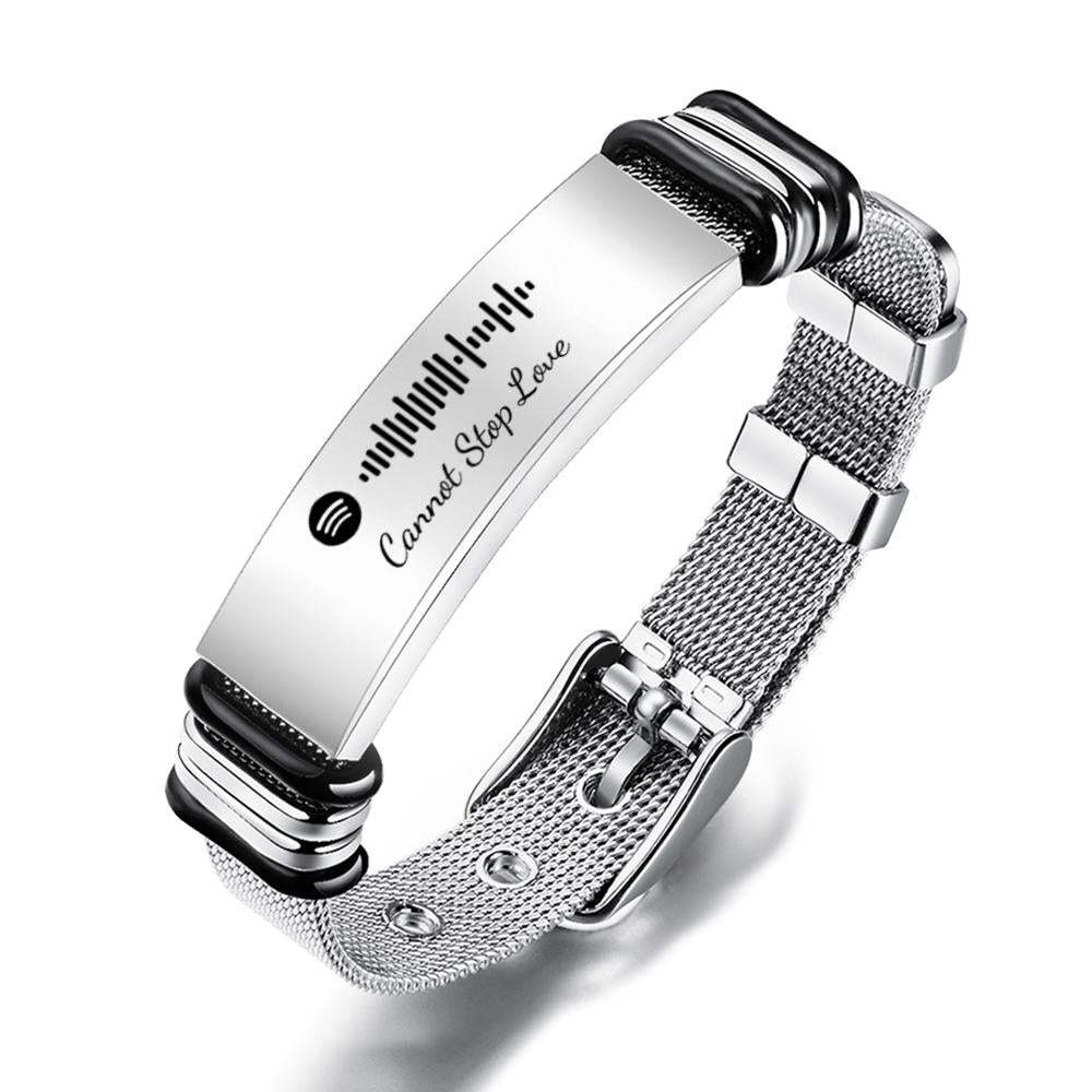 Spotify Music Stainless Steel Bracelet with Optional Personalized Photo Best Gifts for Men Gifts for Couples - soufeelau