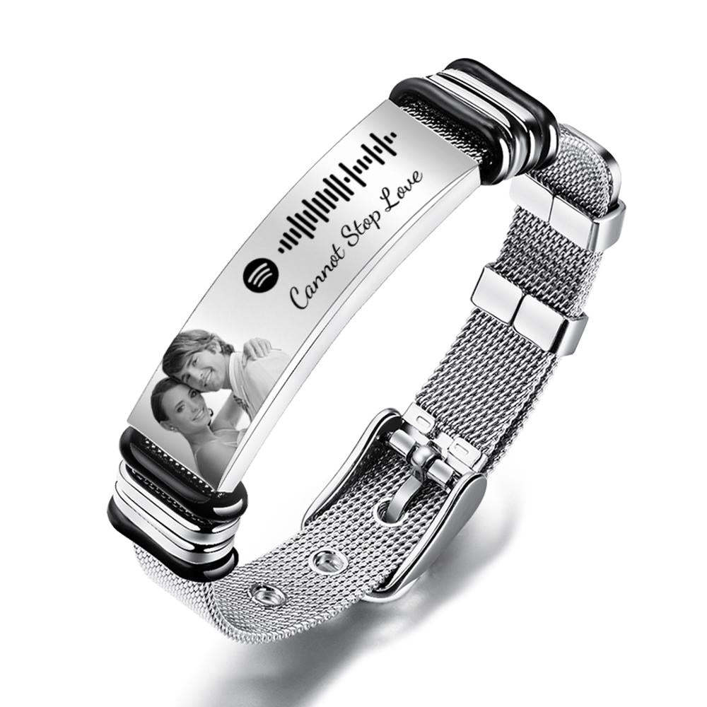 Spotify Music Stainless Steel Bracelet with Optional Personalized Photo Best Gifts for Men Gifts for Couples - soufeelau