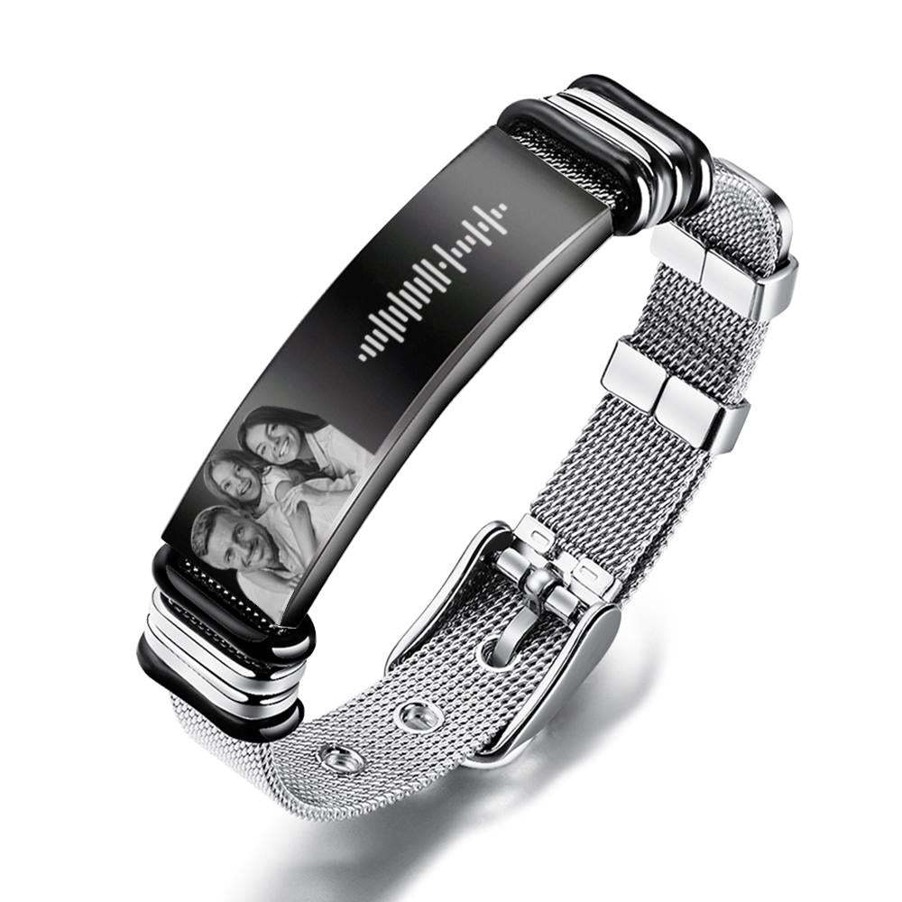 Personalized Optional Photo Engraving Music Code Stainless Steel Bracelet Best Gifts For Men Gifts For Couples - soufeelau