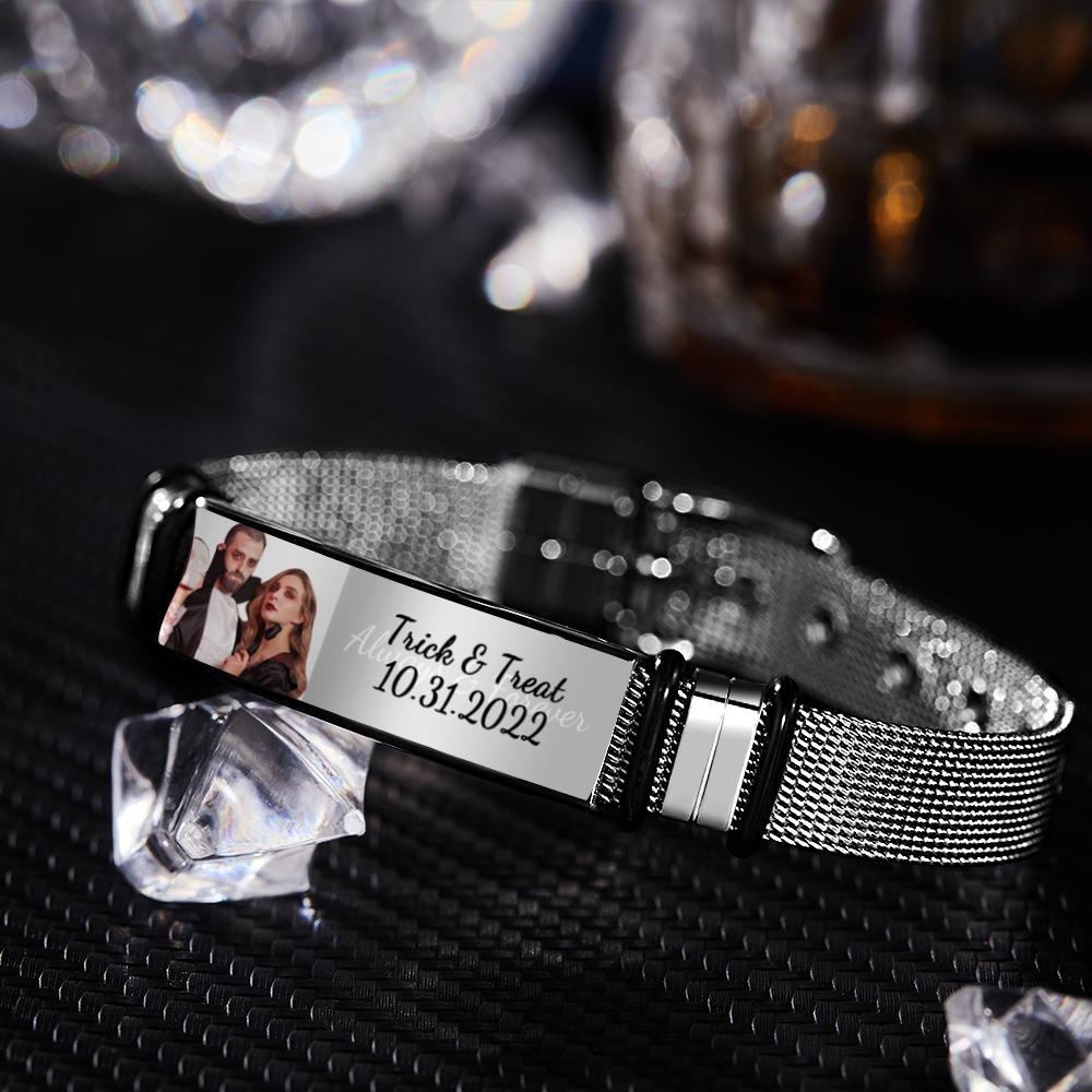 Custom Men's Stainless Steel Bracelet Anniversary Gift For Personalizing Your Special Date Halloween Gift - soufeelau