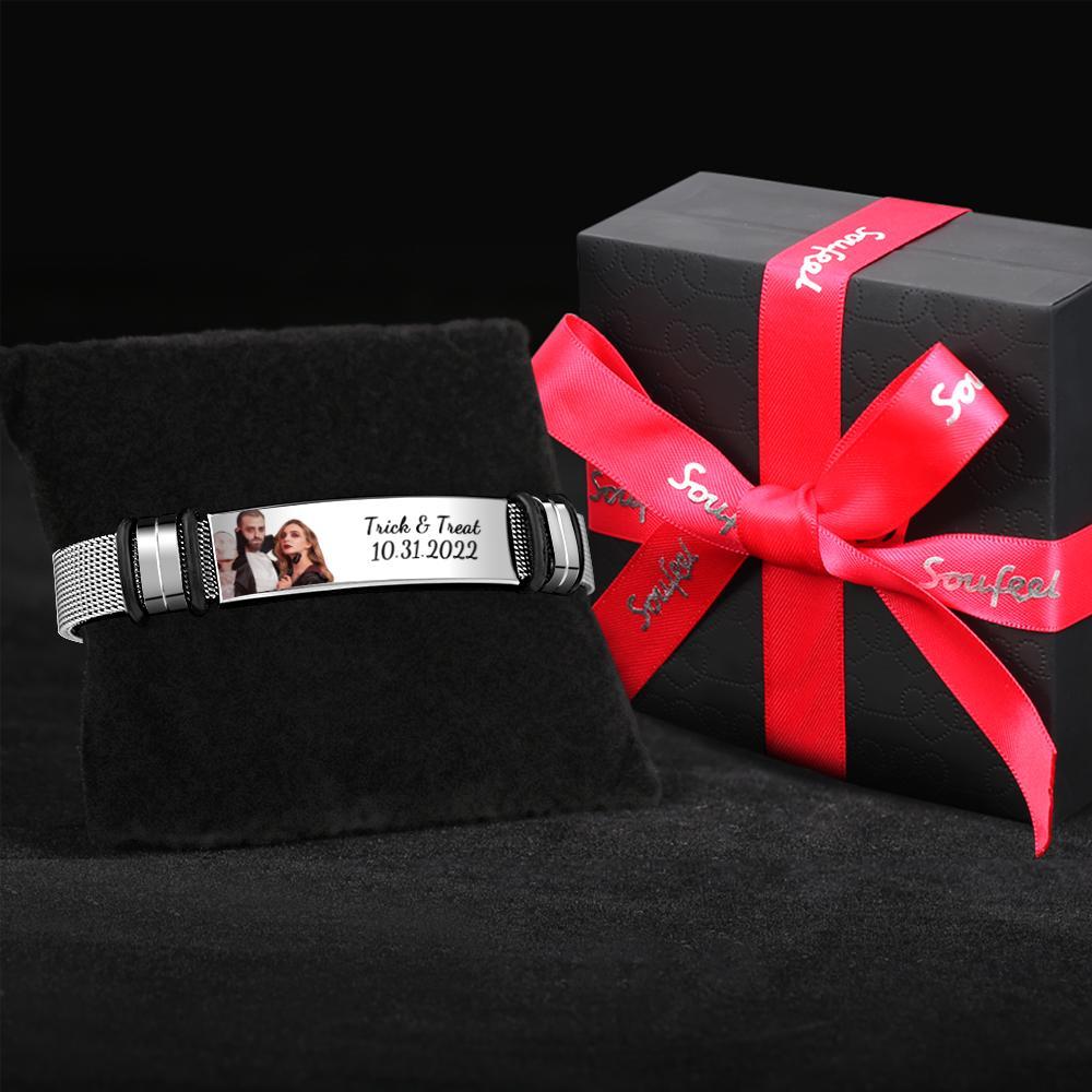 Custom Men's Stainless Steel Bracelet Anniversary Gift For Personalizing Your Special Date Halloween Gift - soufeelau