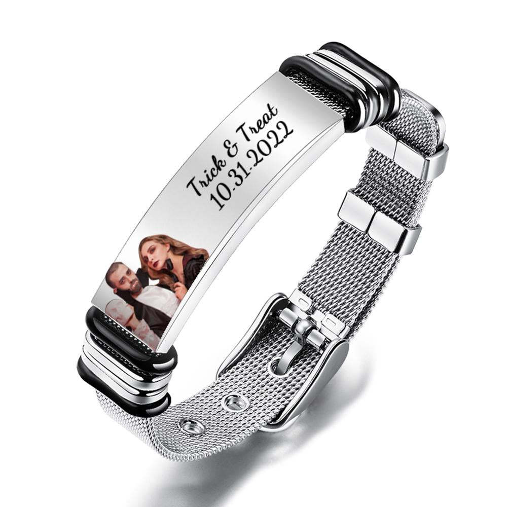 Custom Men's Stainless Steel Bracelet Anniversary Gift For Personalizing Your Special Date Halloween Gift - soufeelau