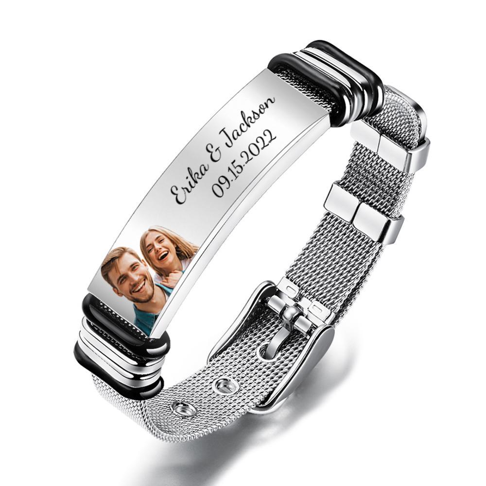 Personalized Optional Photo Engraving Music Code Stainless Steel Bracelet Best Gifts For Men Gifts For Couples