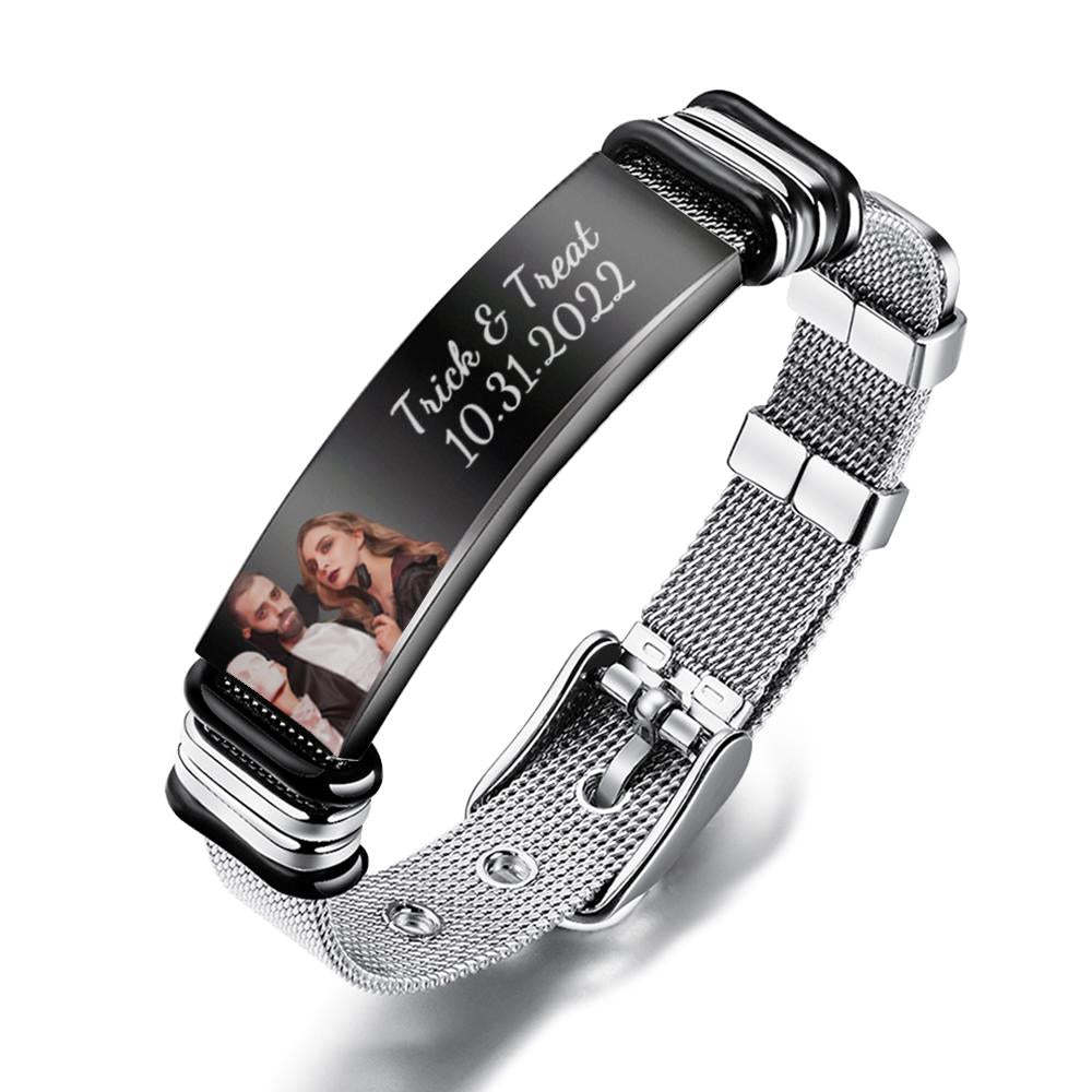Custom Men's Stainless Steel Bracelet Anniversary Gift For Personalizing Your Special Date Halloween Gift - soufeelau