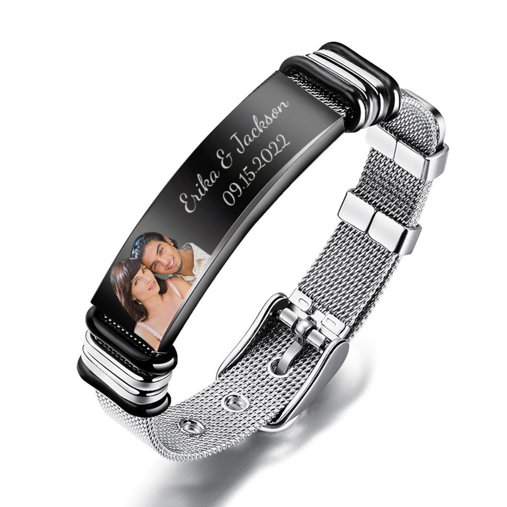 Personalized Optional Photo Engraving Music Code Stainless Steel Bracelet Best Gifts For Men Gifts For Couples