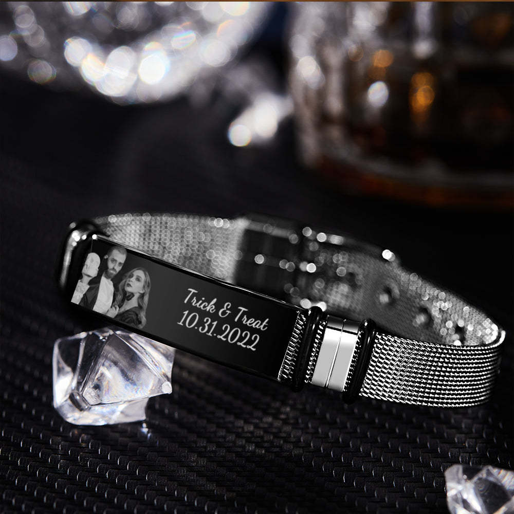 Custom Men's Stainless Steel Bracelet Anniversary Gift For Personalizing Your Special Date Halloween Gift - soufeelau