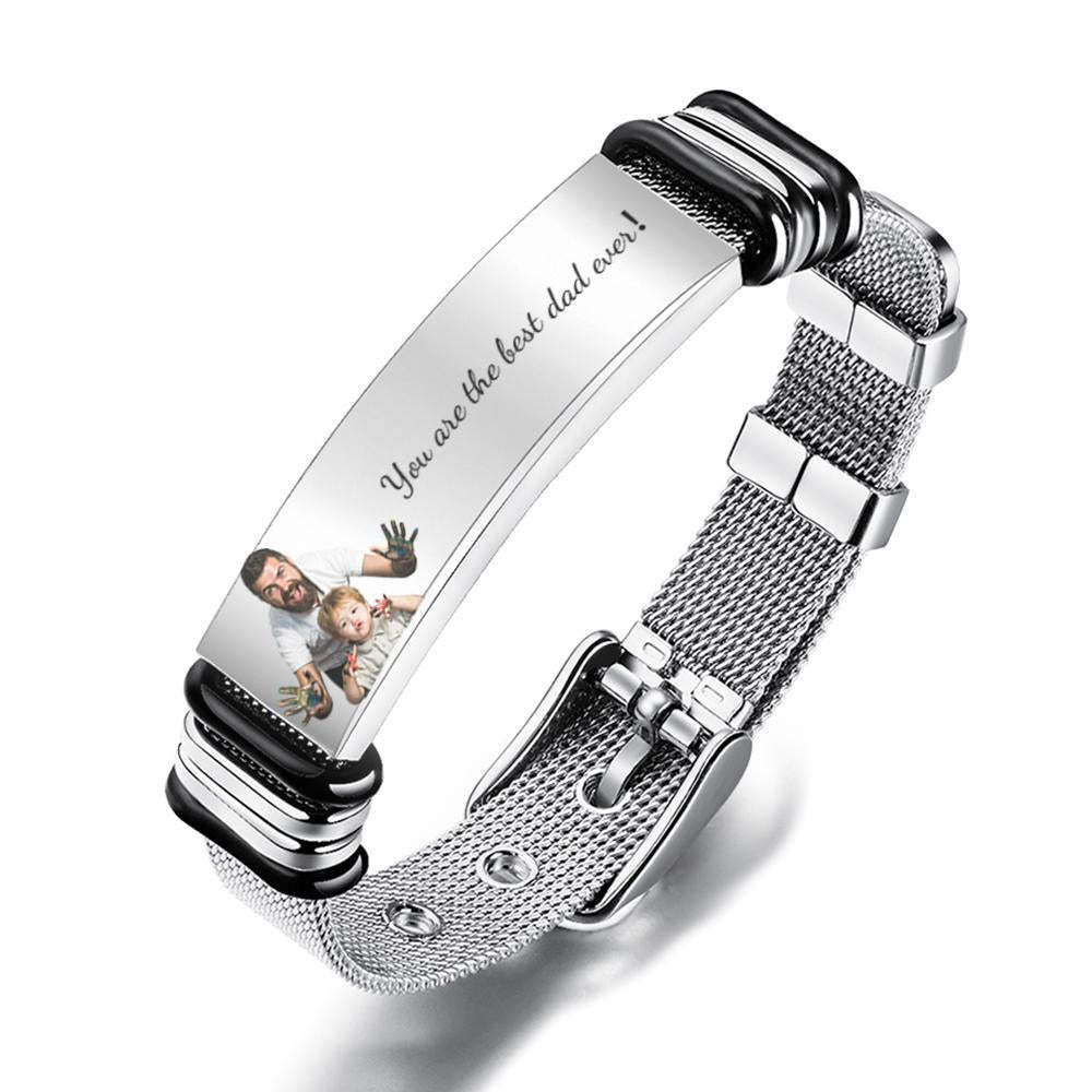 Customized Optional Photo Engraved Spotify Code Stainless Steel Bracelet Best Gifts For Dads On Father's Day - soufeelau