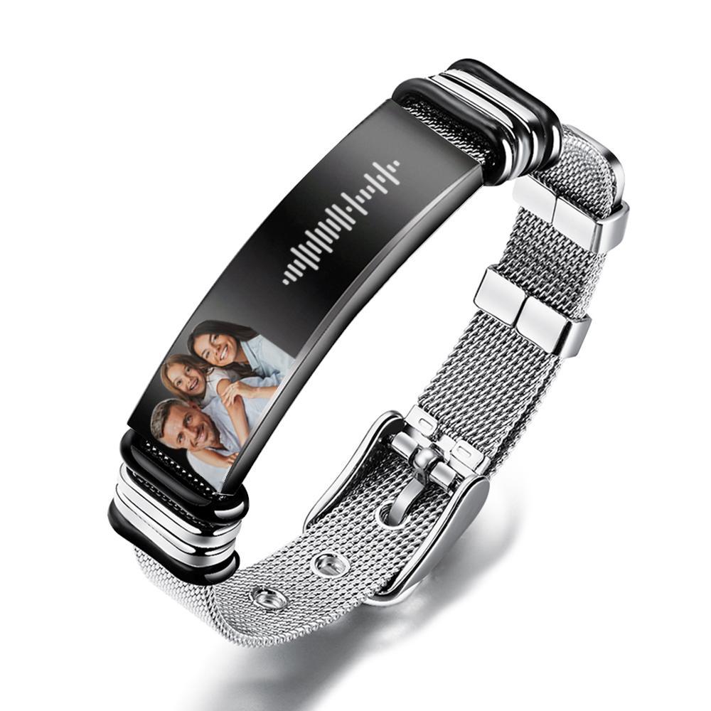 Personalized Optional Photo Engraving Music Code Stainless Steel Bracelet Best Gifts For Men Gifts For Couples