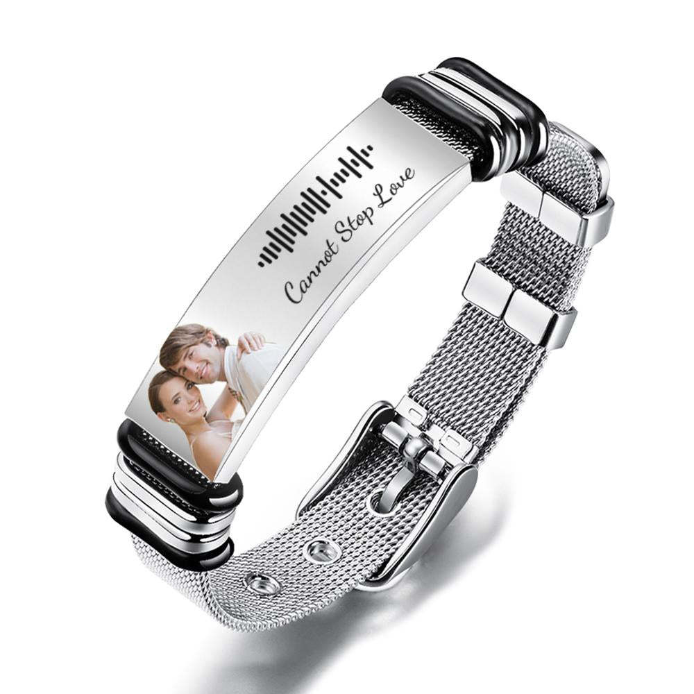 Stainless Steel Bracelet With Spotify Music With Optional Personalized Photo Best Gifts For Men Gifts For Couples