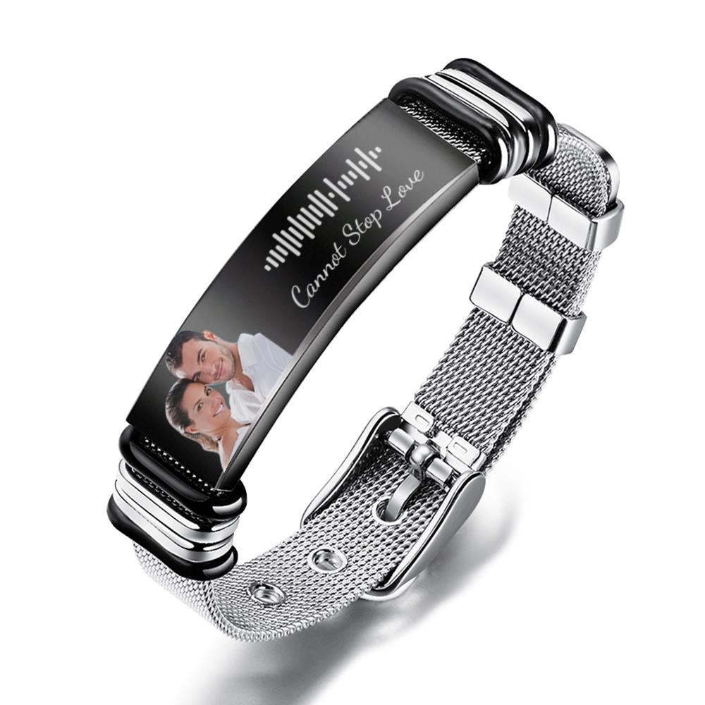 Stainless Steel Bracelet With Spotify Music With Optional Personalized Photo Best Gifts For Men Gifts For Couples