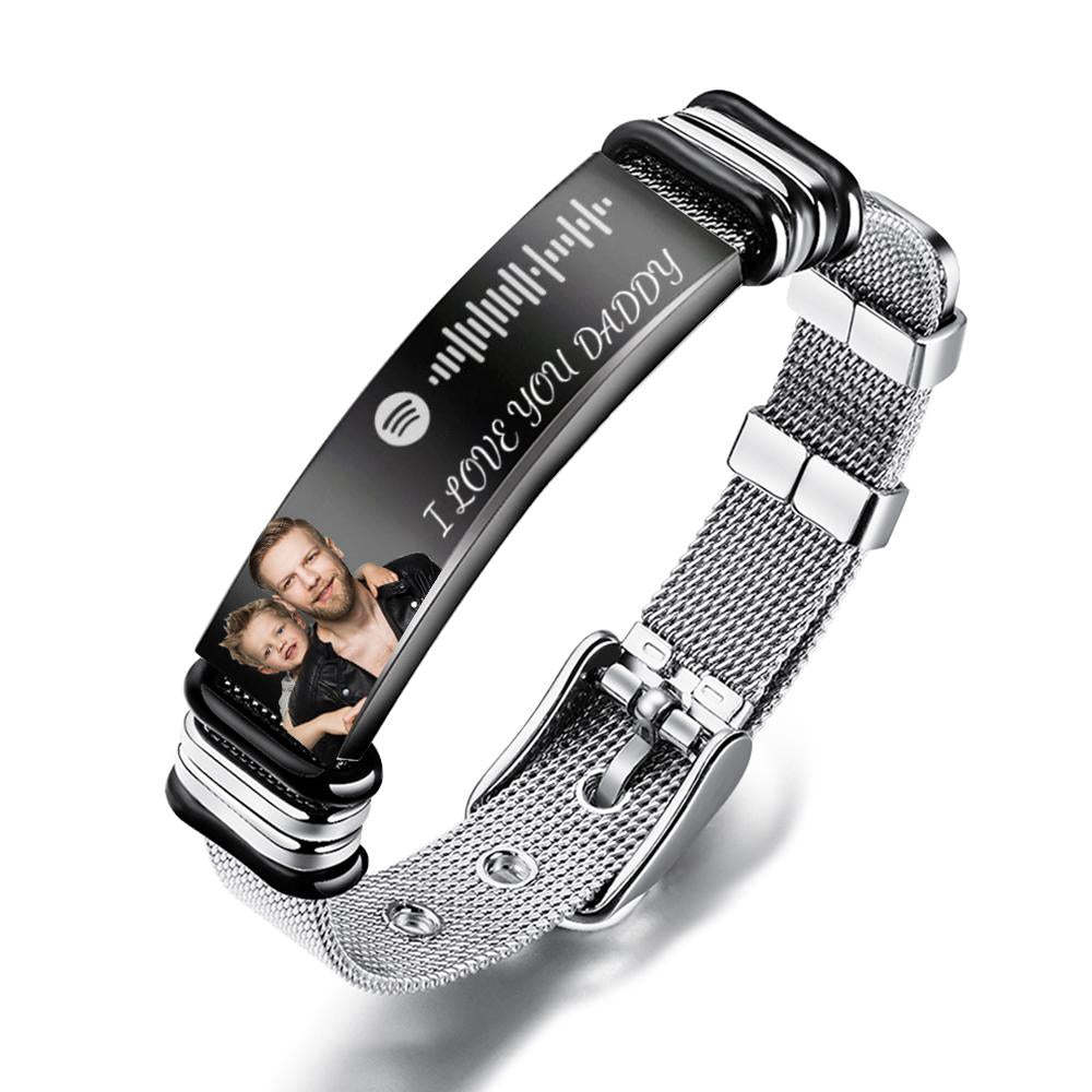 Customized Optional Photo Engraved Spotify Code Stainless Steel Bracelet Best Gifts For Dads On Father's Day - soufeelau