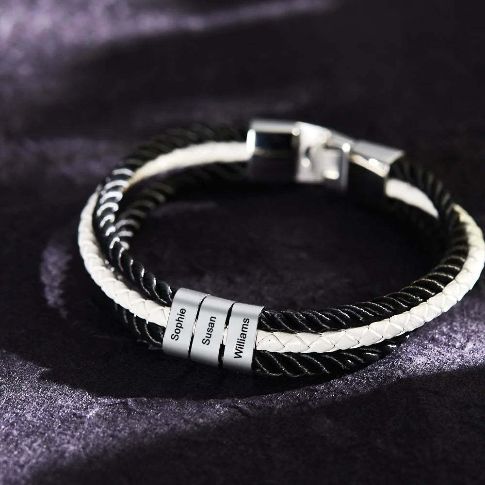 Custom Engraved Bracelet Mens Braided Layered Leather Gifts - soufeelau
