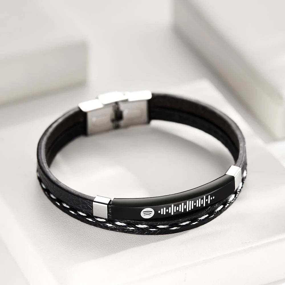 Scannable Spotify Code Custom Music Bracelet Leather Gifts - soufeelau