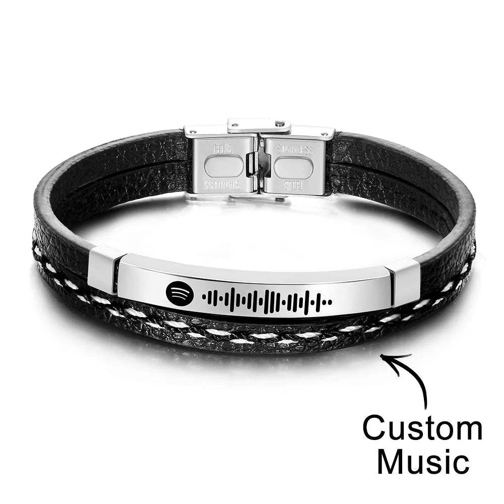 Scannable Spotify Code Custom Music Bracelet Leather Gifts - soufeelau
