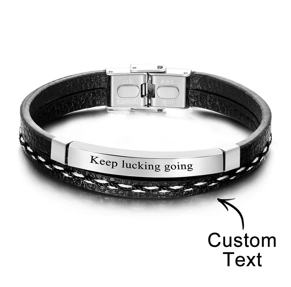 Custom Engraved Bracelet Creative Punk Leather Couples Gifts - soufeelau