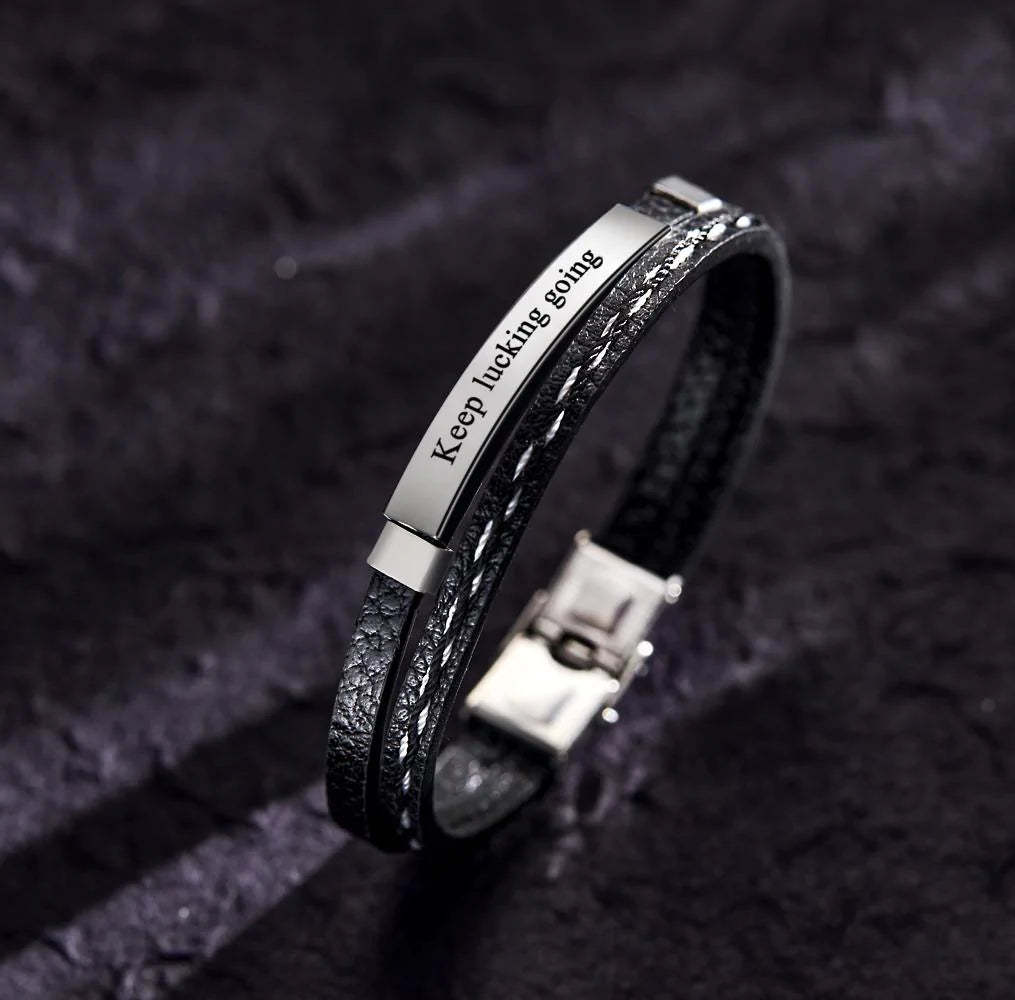 Custom Engraved Bracelet Creative Punk Leather Couples Gifts - soufeelau