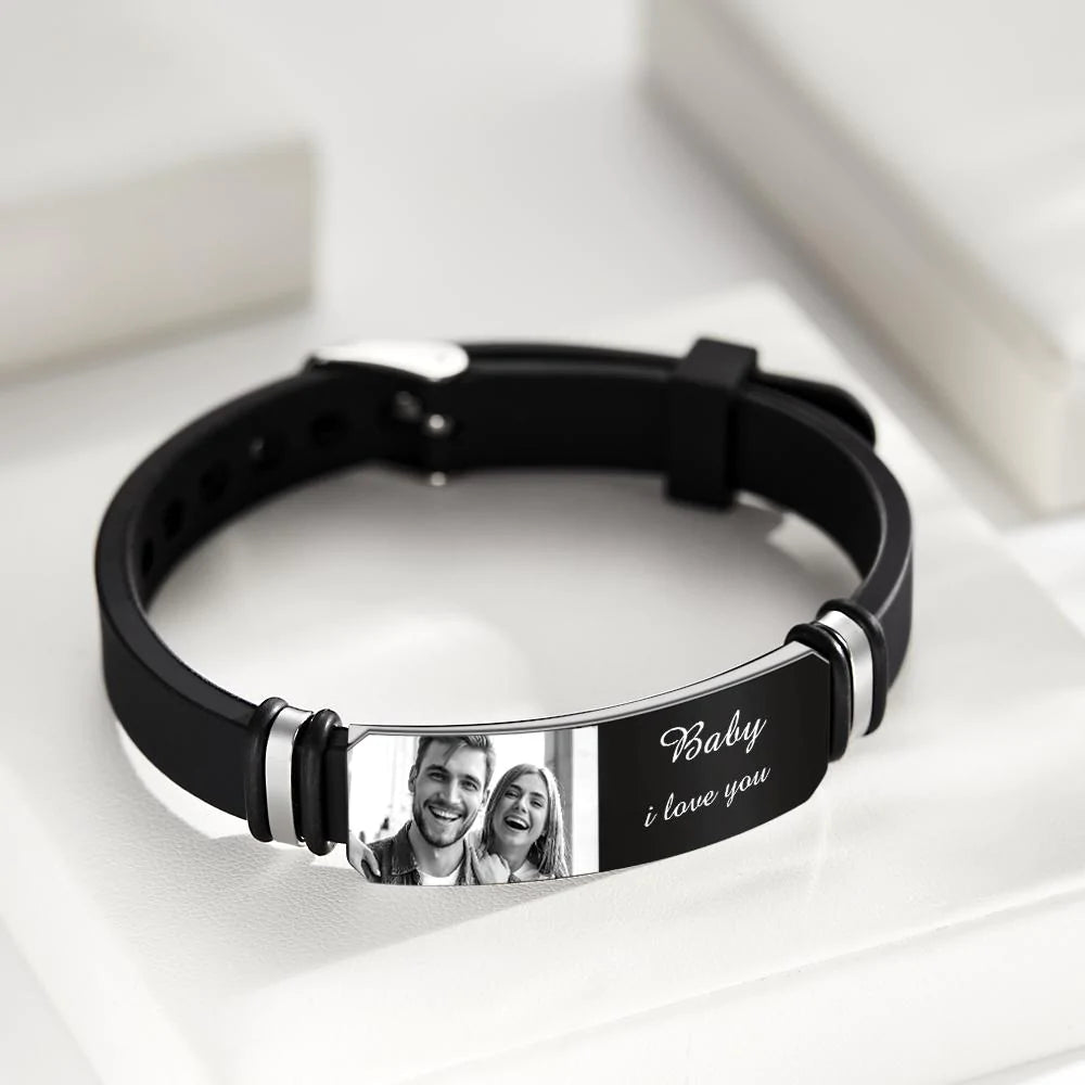 Custom Photo Engraved Bracelet Commemorate Men's Gifts - soufeelau