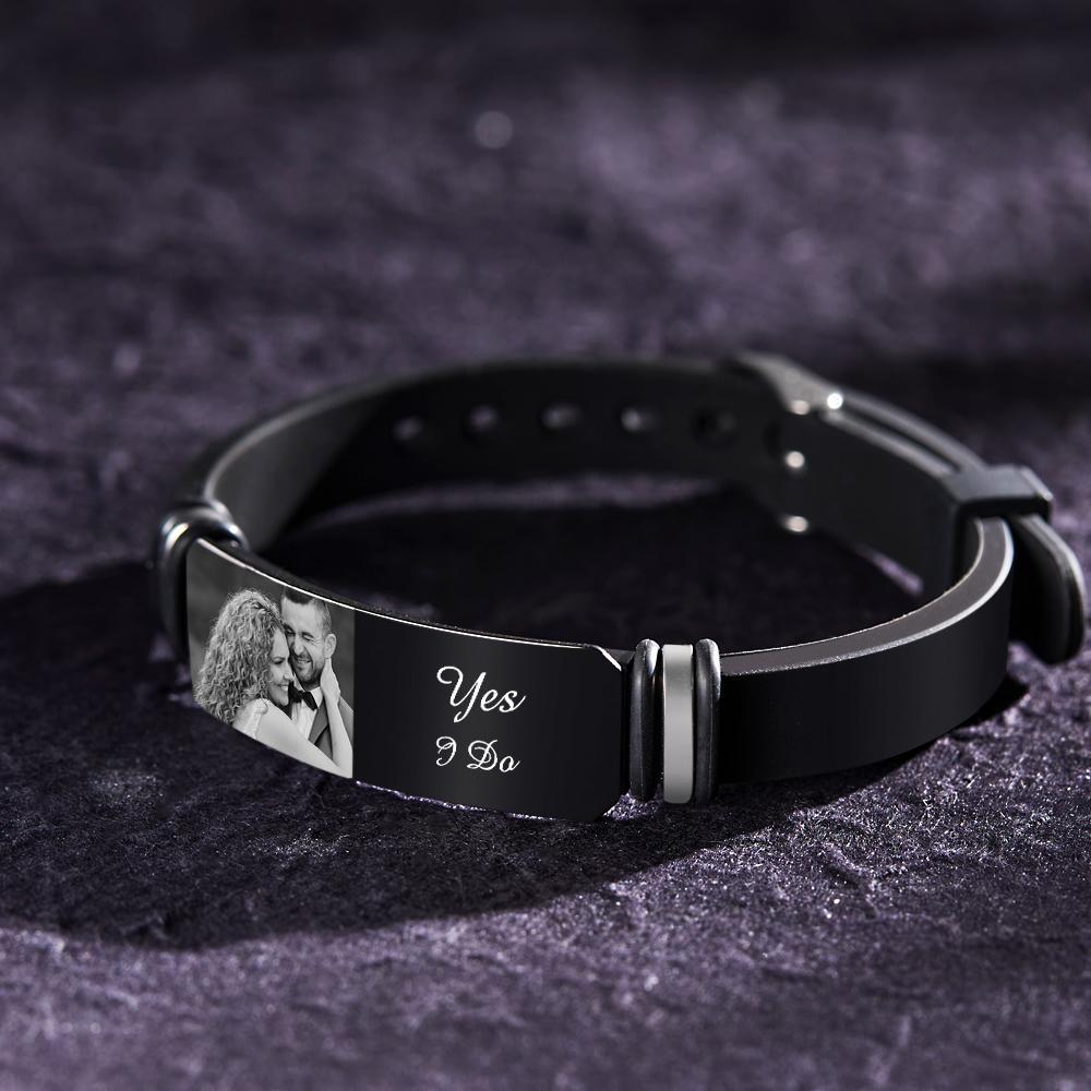 Custom Men's Bracelet Personalized Photo Engraved Bracelet Perfect Wedding Gift For Newly Married Couple - soufeelau