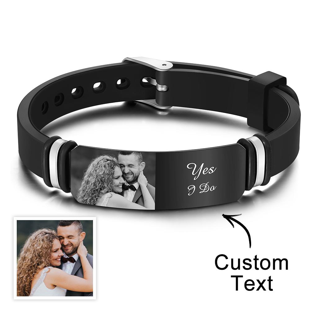 Custom Men's Bracelet Personalized Photo Engraved Bracelet Perfect Wedding Gift For Newly Married Couple - soufeelau