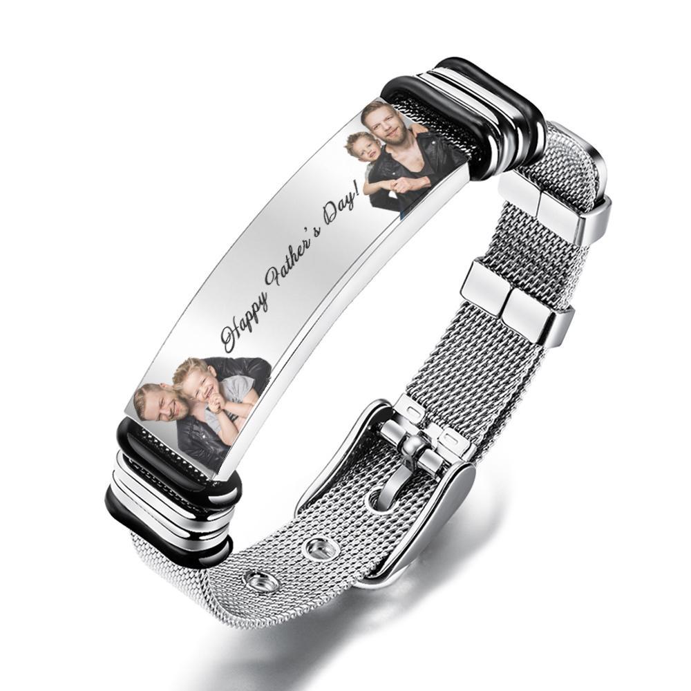 Customized Optional Photo Engraved Spotify Code Stainless Steel Bracelet Best Gifts For Dads On Father's Day - soufeelau