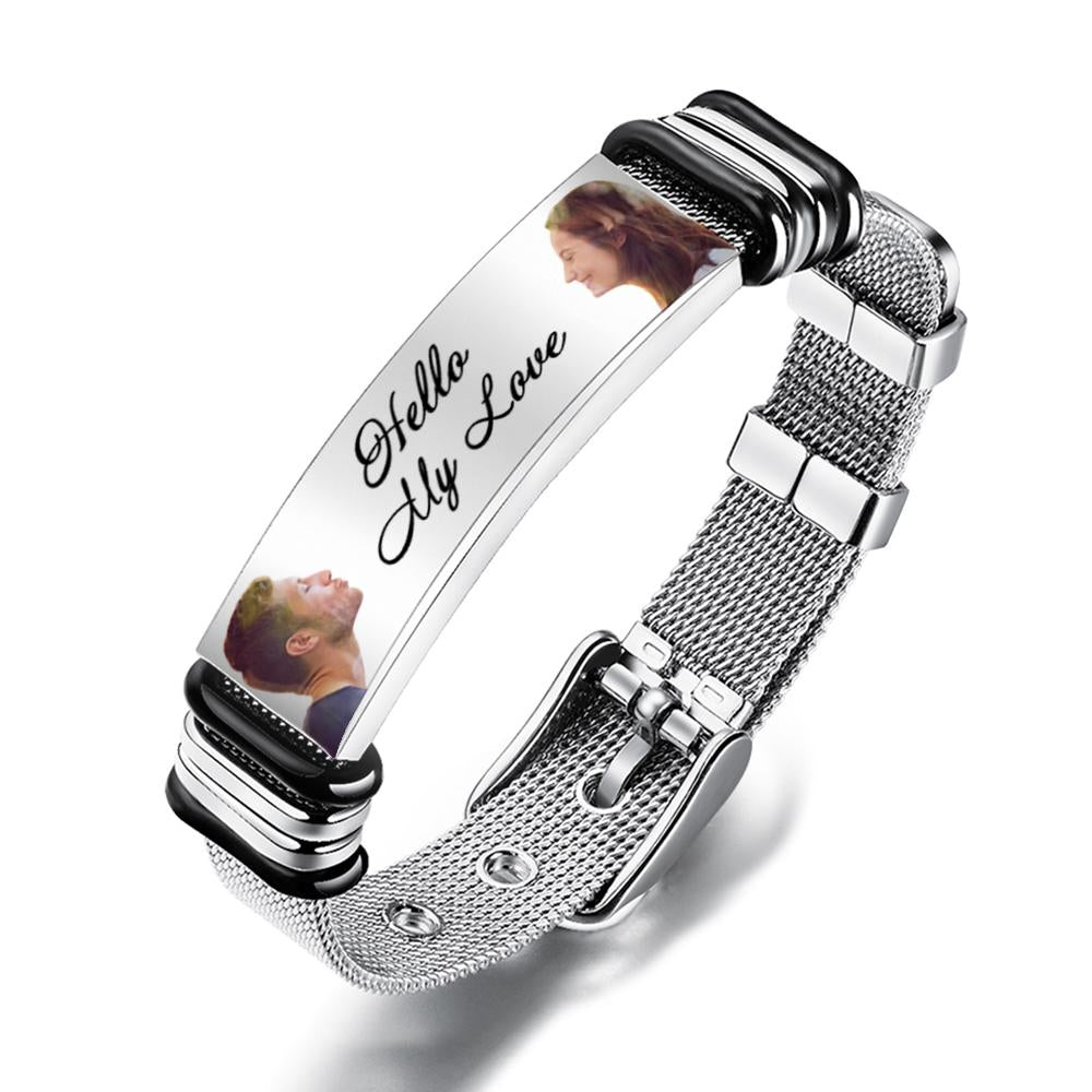 Custom Mens Bracelet With Double Photo And Engraved Words Best Gifts For Your Beloved One - soufeelau
