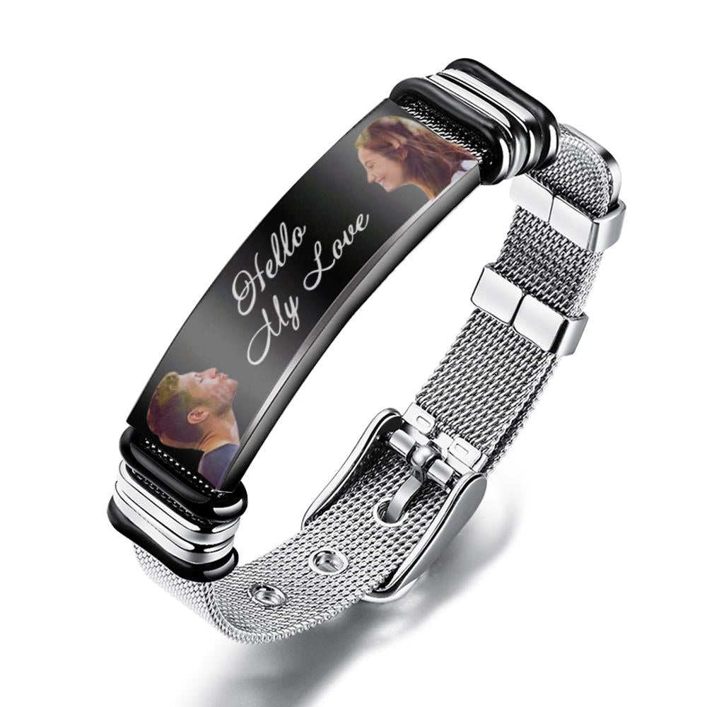 Custom Mens Bracelet With Double Photo And Engraved Words Best Gifts For Your Beloved One - soufeelau