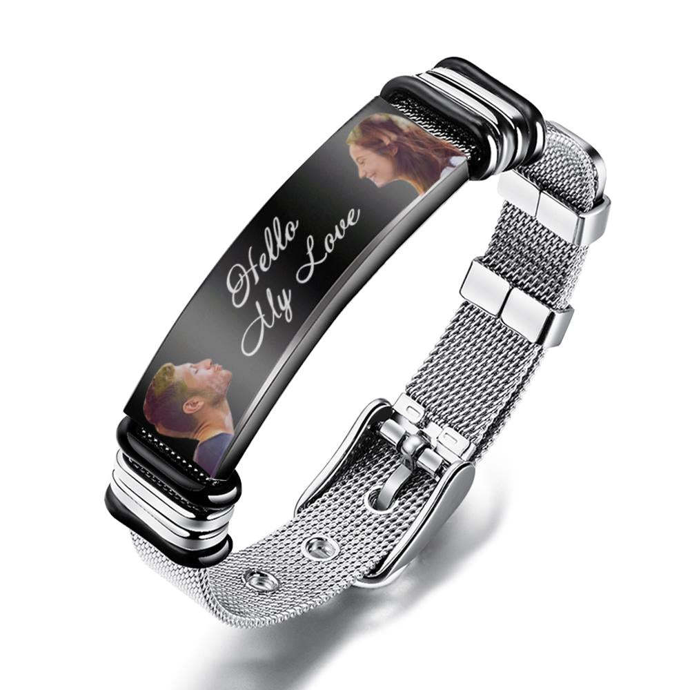 Personalized Optional Photo Engraving Music Code Stainless Steel Bracelet Best Gifts For Men Gifts For Couples