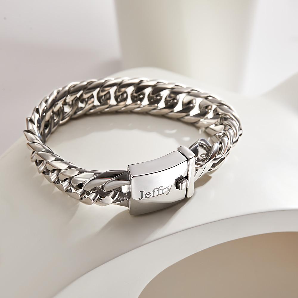 Custom Engraved Bracelet Stainless Steel Cuban Bracelet Gift for Men - soufeelau