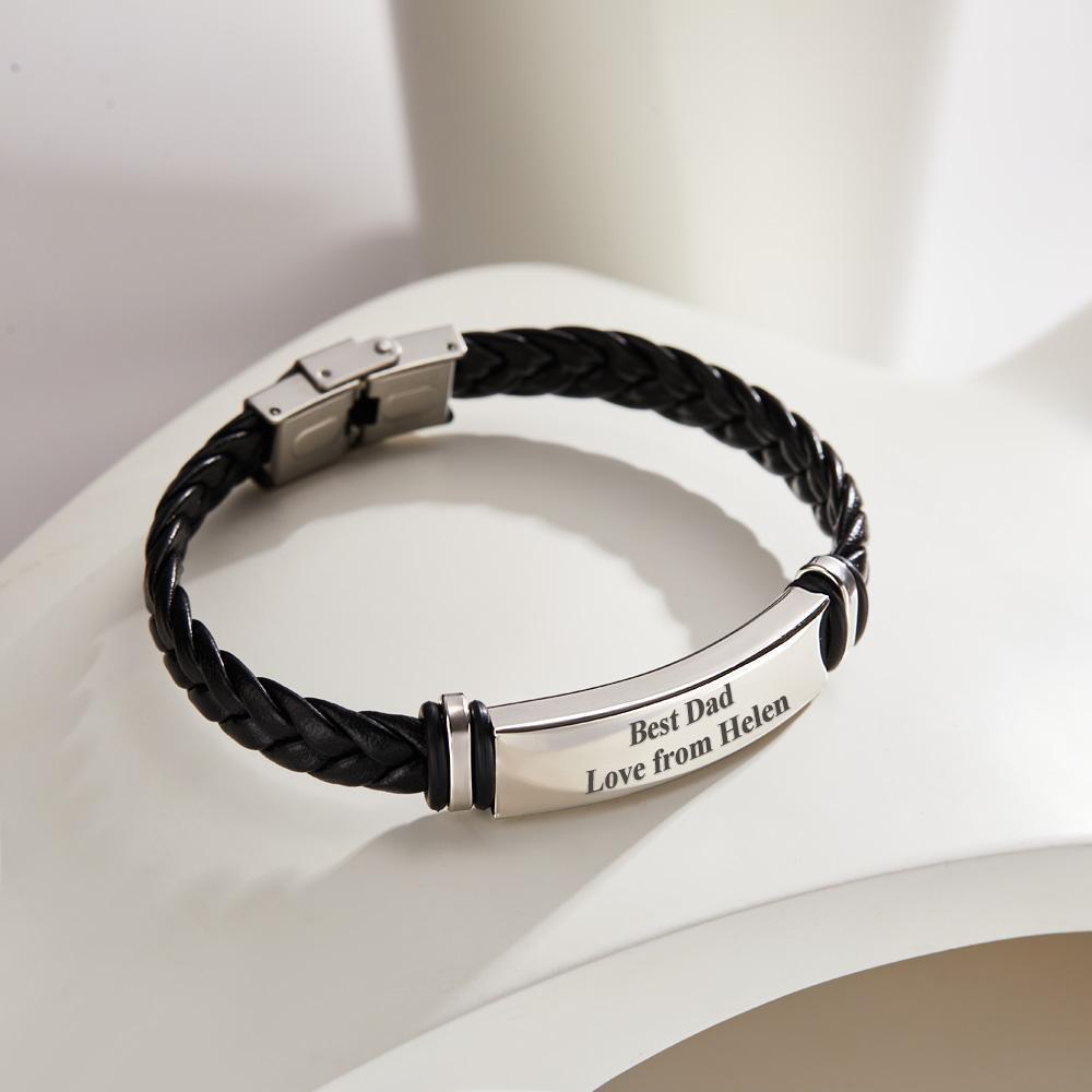 Custom Engraved Leather Bracelet Best Dad Men's Bracelet Commemorative Gift - soufeelau