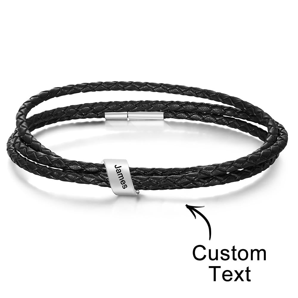 Personalized Braided Leather Bracelet Custom Name Fashion Multy Layer Bracelet for Men - soufeelau