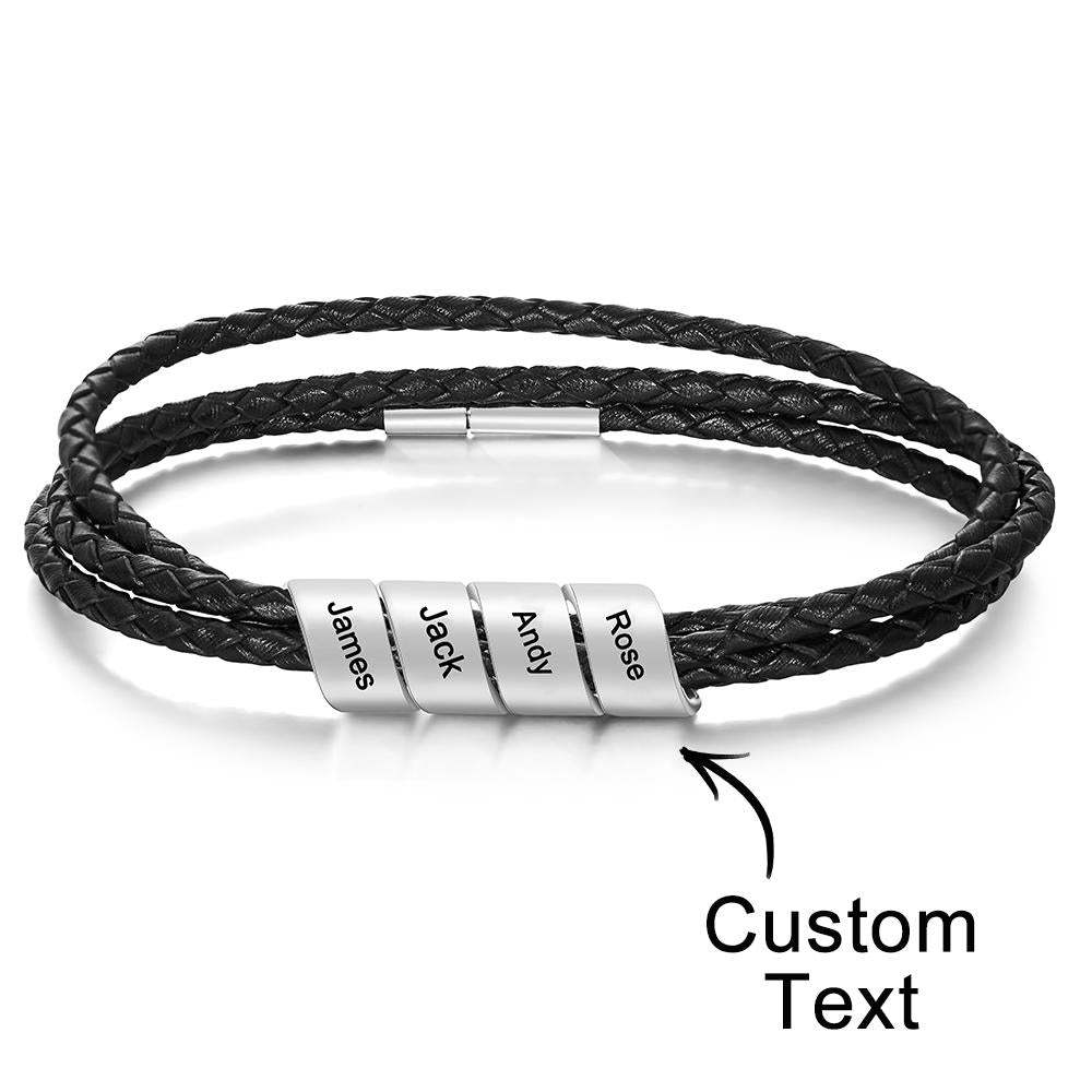 Personalized Braided Leather Bracelet Custom Name Fashion Multy Layer Bracelet for Men - soufeelau