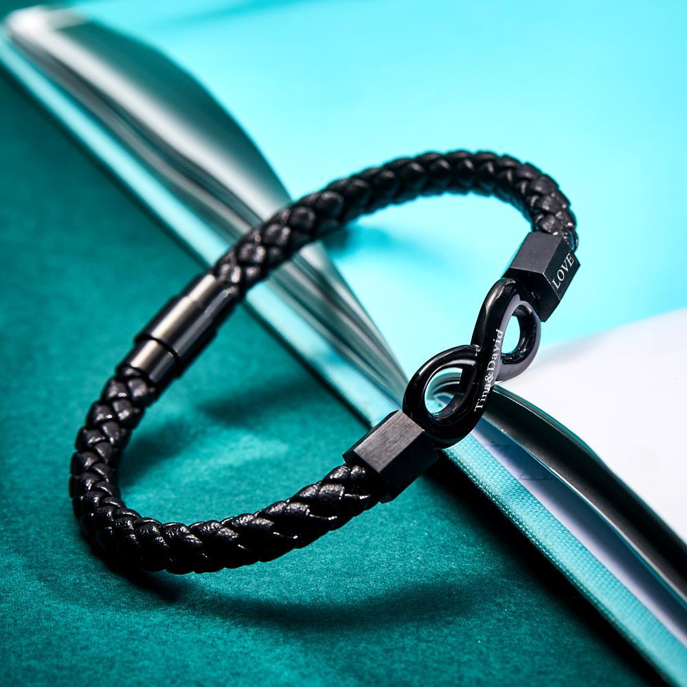 Custom Engraved Bracelet Infinity Leather Bracelet Gift for Boyfriend - soufeelau