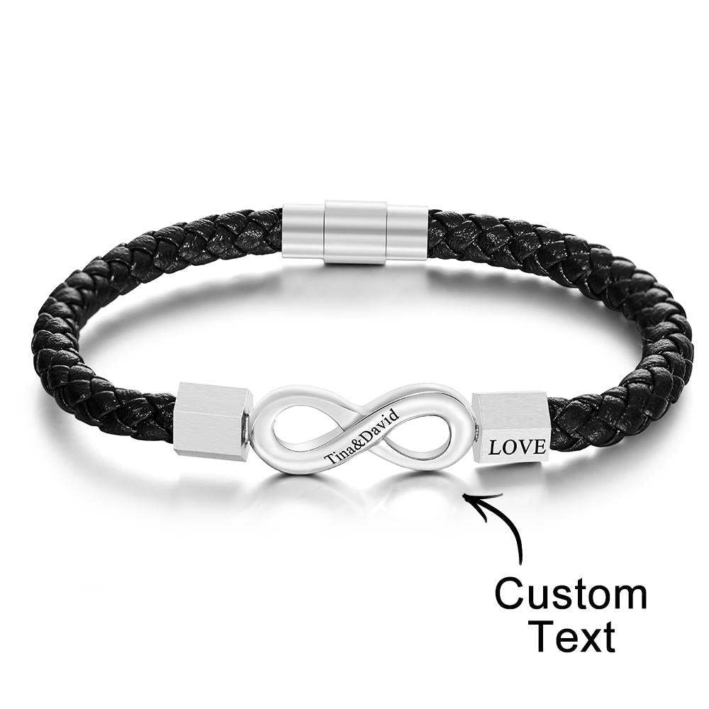 Custom Engraved Bracelet Infinity Leather Bracelet Gift for Boyfriend - soufeelau