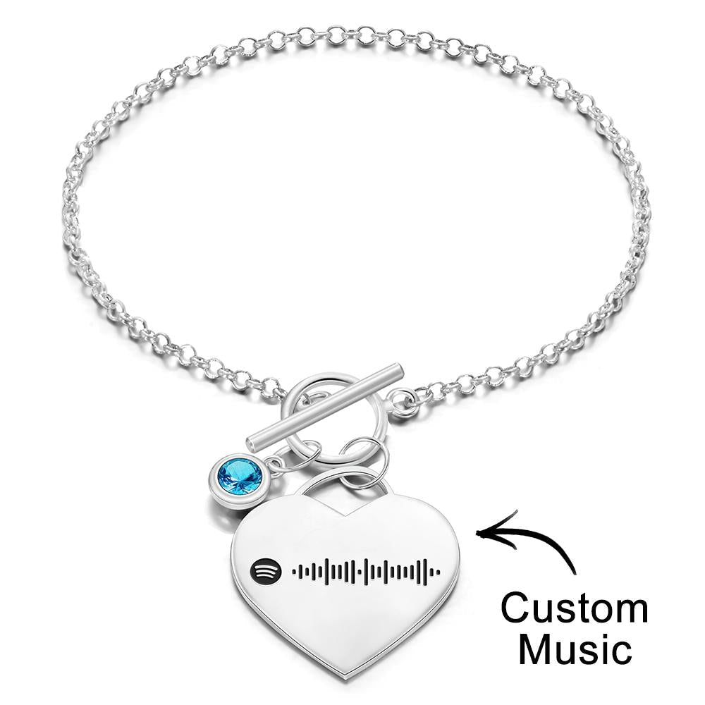 Custom Spotify Code Heart Bracelet with Birthstone Creative Gift for Women - soufeelau