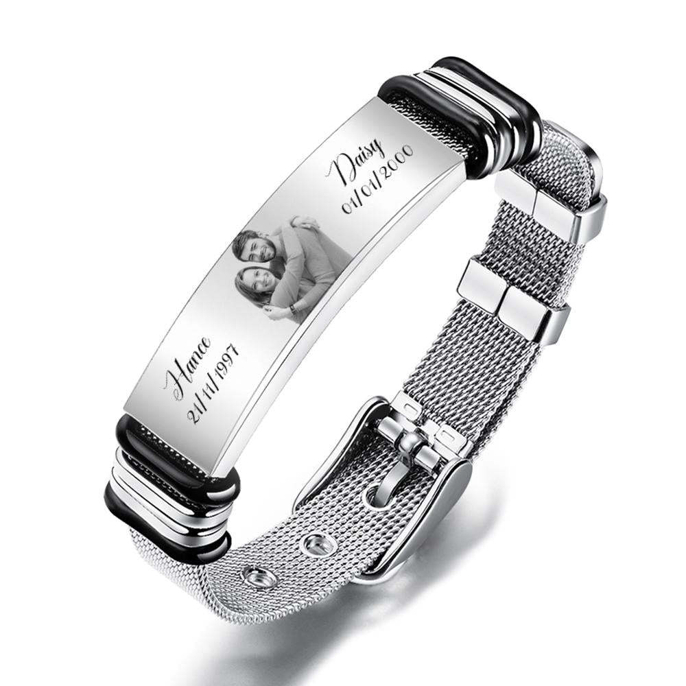 Personalized Optional Photo Engraving Music Code Stainless Steel Bracelet Best Gifts For Men Gifts For Couples