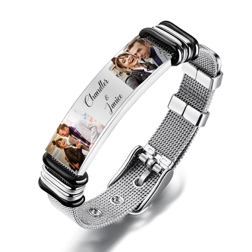 Custom Stainless Steel Mens Bracelet With Two Photo And Engraved Words Best Gifts For Lovers On Valentine's Day - soufeelau