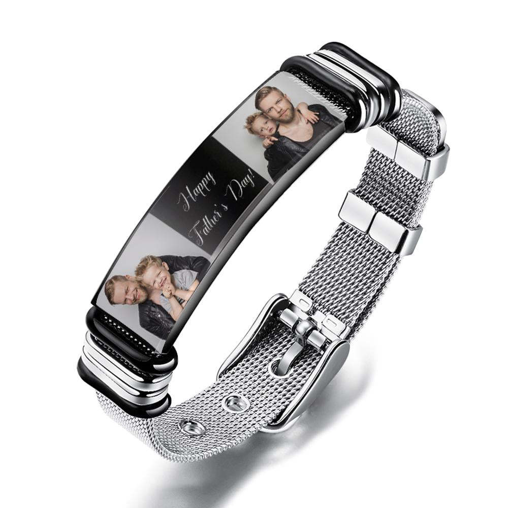 Customized Optional Photo Engraved Spotify Code Stainless Steel Bracelet Best Gifts For Dads On Father's Day - soufeelau