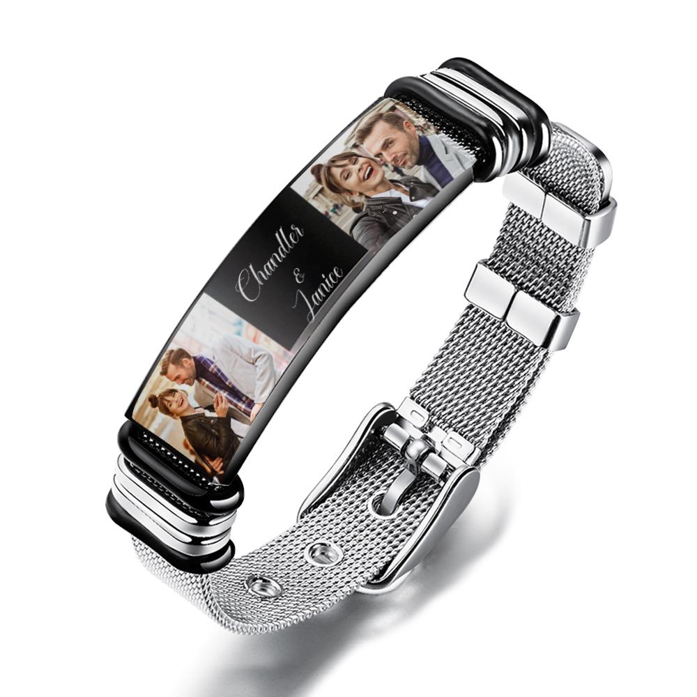 Custom Stainless Steel Mens Bracelet With Two Photo And Engraved Words Best Gifts For Lovers On Valentine's Day - soufeelau