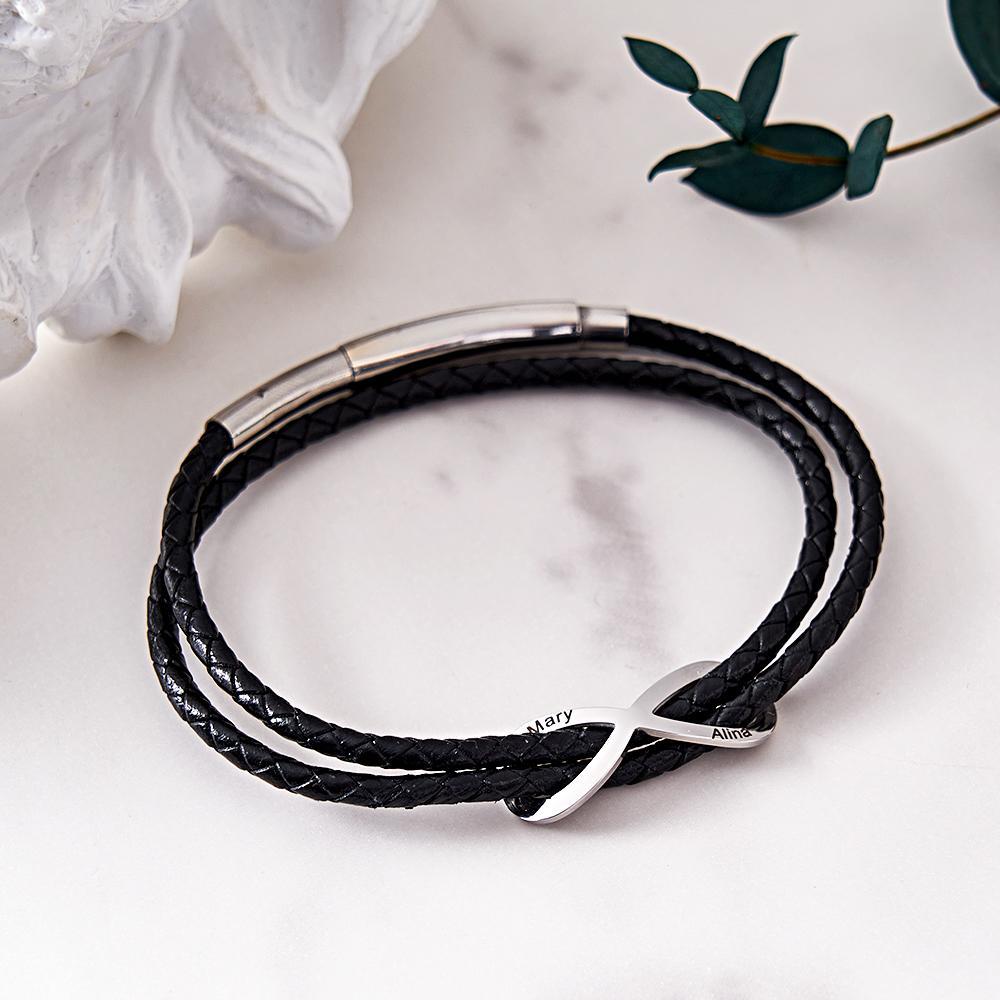 Engraved Infinity Sign Bracelet Set Personalized Leather Bracelet For Couples - soufeelau