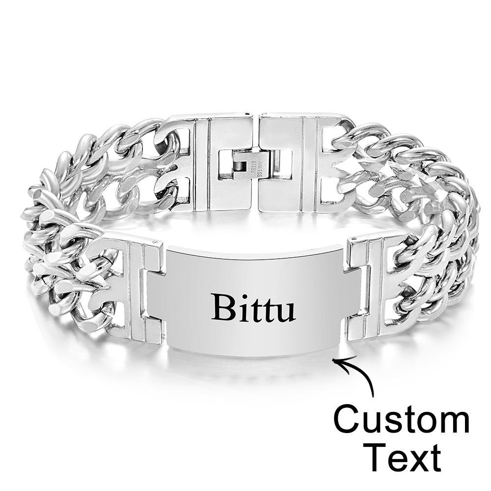 Personalized Name Wide Bracelet Engraved Fashion Bracelet Gifts For Him - soufeelau