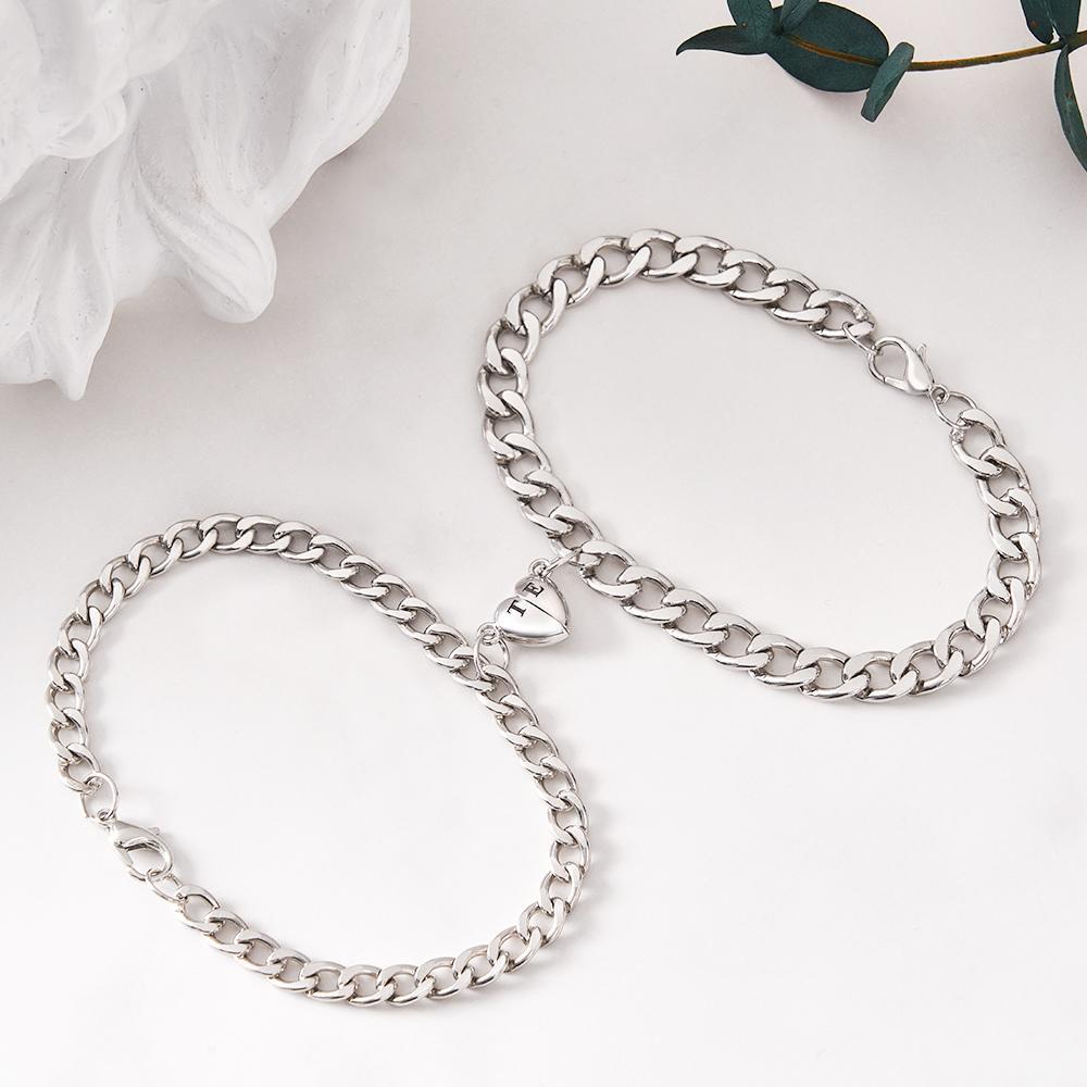 Custom Engraved Magnetic Bracelet Set Heart Shaped Matching Bracelet For Couples - soufeelau