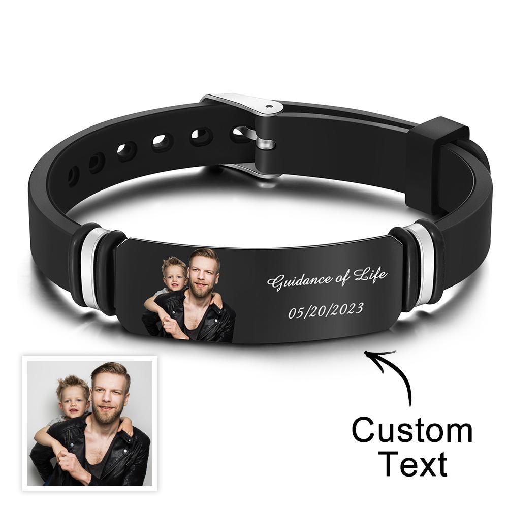 Custom Men's Photo Engraved Black Bracelet For Male Personalized Bracelet For Men Perfect Gift For Father's Day - soufeelau