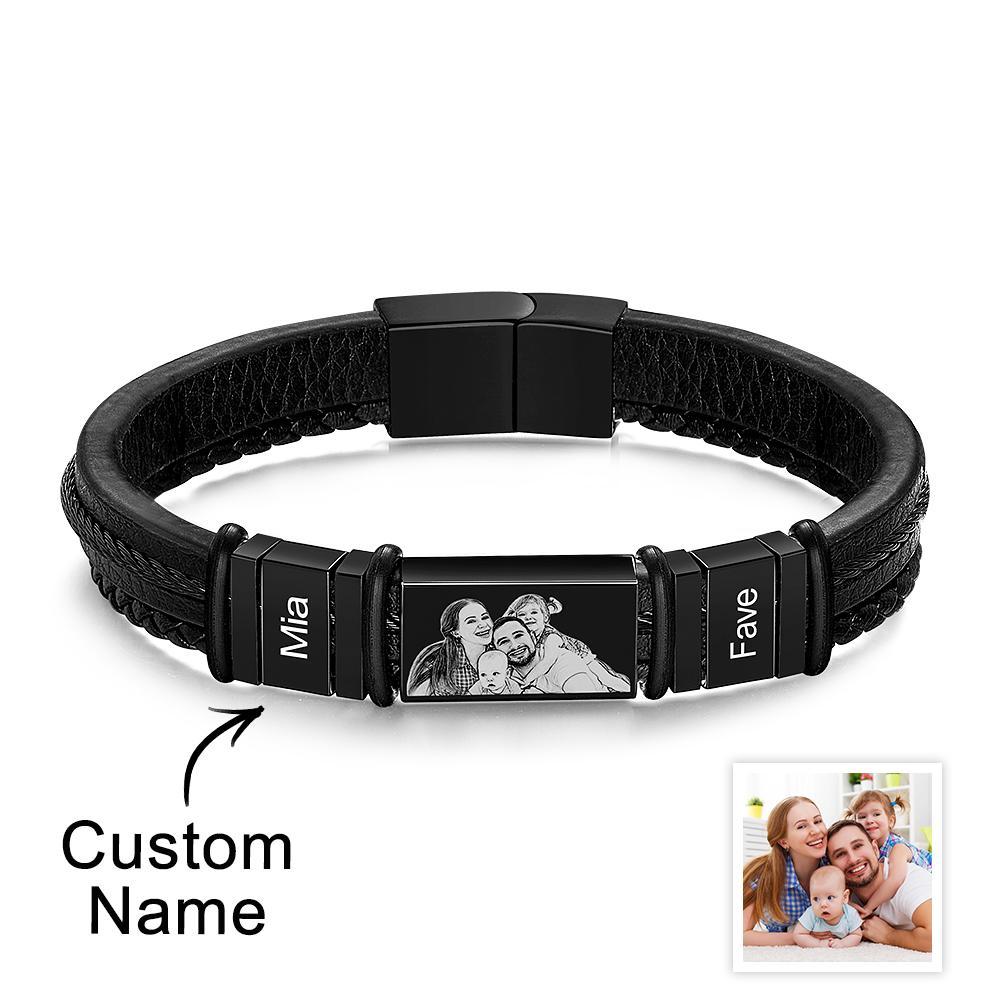 Personalized Bracelets Customized 1-6 Name Bracelets With Photo Souvenir Gift for Man - soufeelau