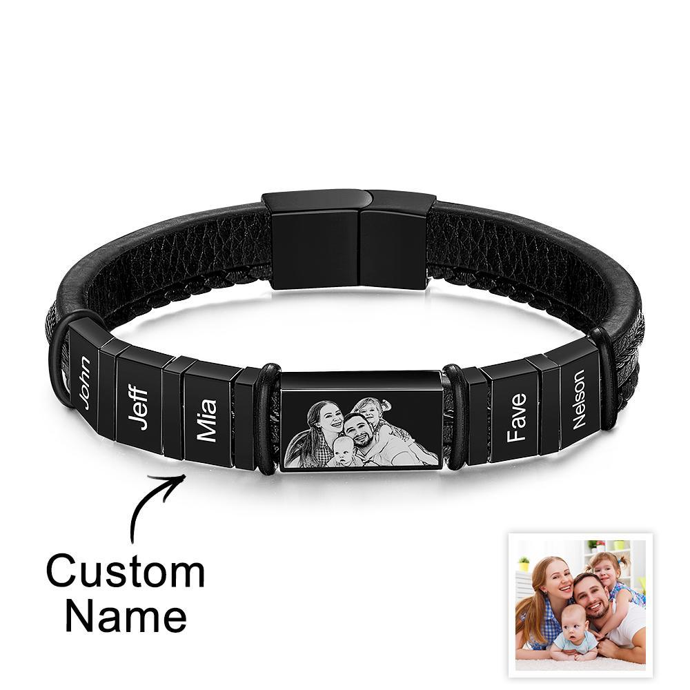Personalized Bracelets Customized 1-6 Name Bracelets With Photo Souvenir Gift for Man - soufeelau