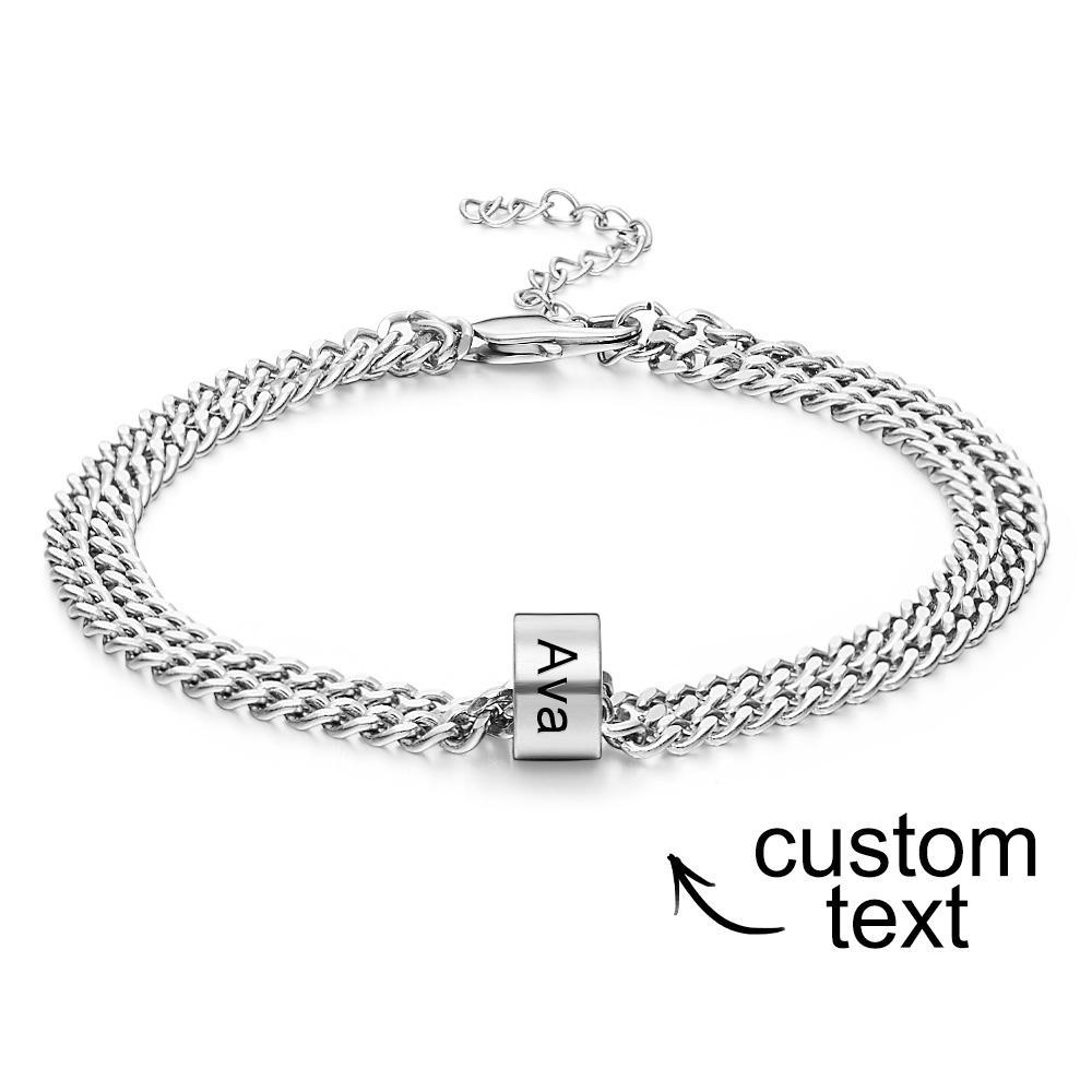 Personalized Men's 5 Names Beads Bracelet for Dad Custom Black Double Chain Two Layers Bracelet - soufeelau