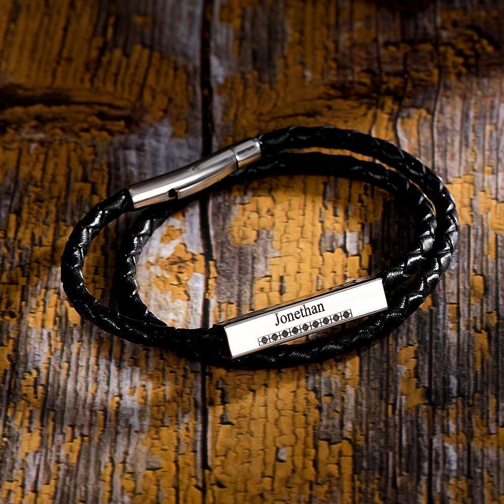 Men's Leather Bracelet Leather Wrap Bracelet, Name Bracelet Gift for Boyfriend