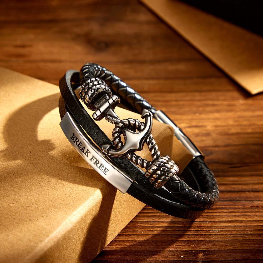 Personalized Anchor Bracelet for Men Stainless Steel Woven Bracelet - soufeelau