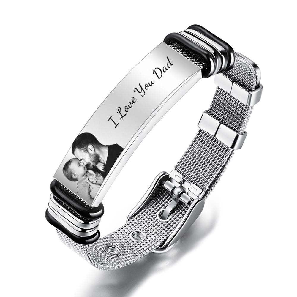 Custom Photo Bracelet Engraved Stainless Steel Men Bracelet Gift For C