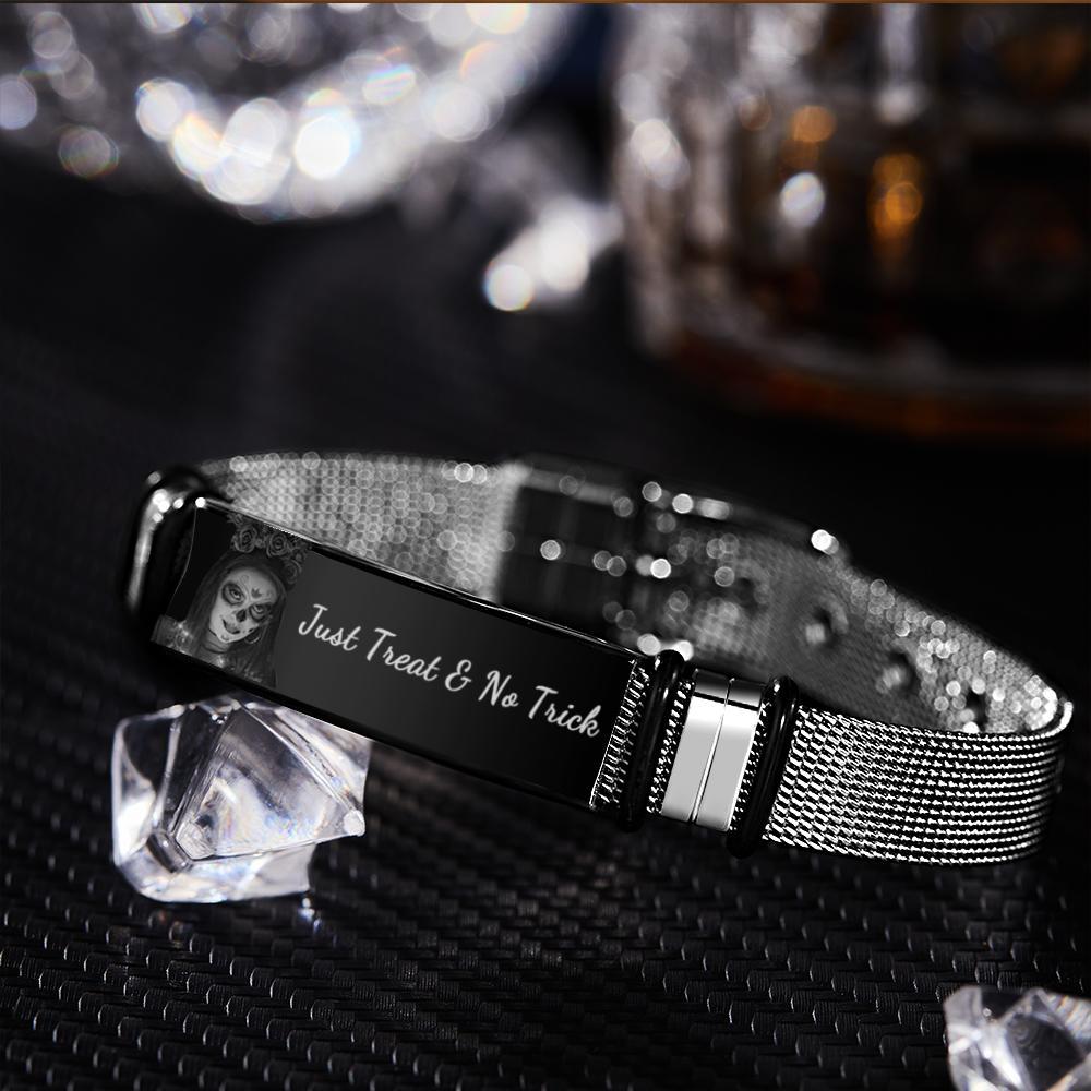 Custom Photo Bracelet Engraved Stainless Steel Men Bracelet Gift For Halloween Gifts - soufeelau