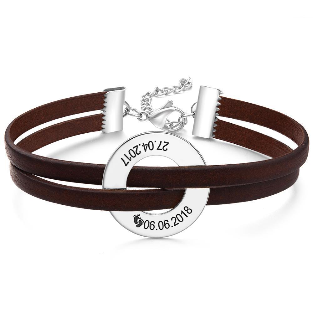 Lether Engraved Bracelet Men's Bracelet Name Bracelet Memorial Gifts